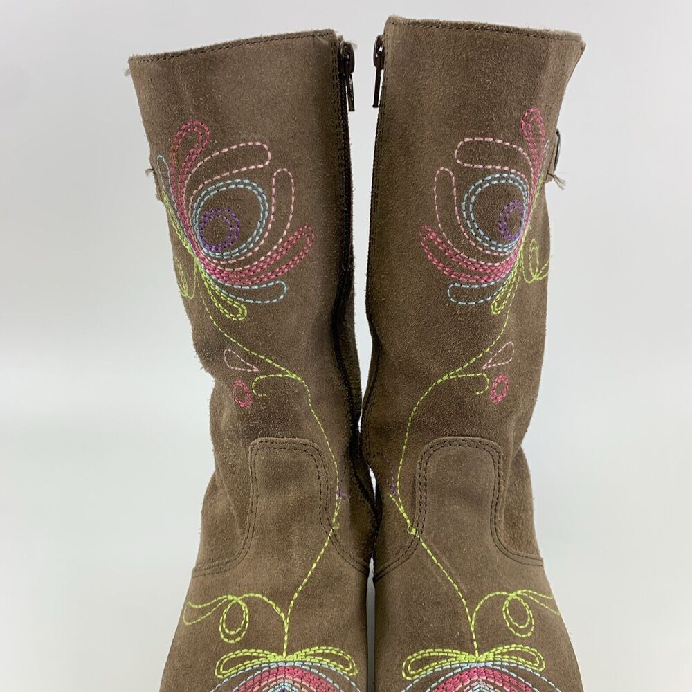 BOGO Hanna Andersson Brown Suede Boot Zip Embroidered Wooden Youth 38 5.5 W 7.5 - Picture 5 of 16
